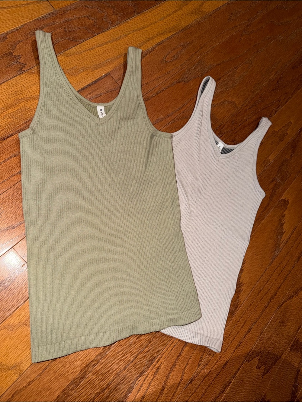 Athleta Ribbed V-Neck Tank Top — Olive & Light Gray (2 PACK BUNDLE)